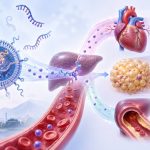 Scientific illustration of Leaderna Therapeutics’ siRNA drug platform targeting cardiometabolic diseases including hypertension, obesity and hyperlipidemia through RNA-based therapies.