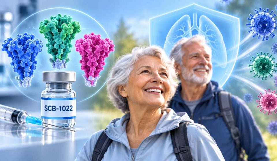 Clover Biopharma SCB-1022 combination respiratory vaccine illustration showing protection of older adults against RSV, hMPV and PIV3.