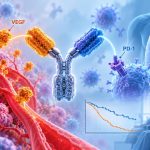 Illustration of Akeso’s ivonescimab PD-1/VEGF bispecific antibody targeting PD-1 and VEGF in PD-L1-positive NSCLC.