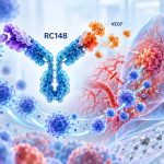 RC148 bispecific antibody simultaneously targeting PD-1 and VEGF as immune cells attack squamous and non-squamous lung tumors.